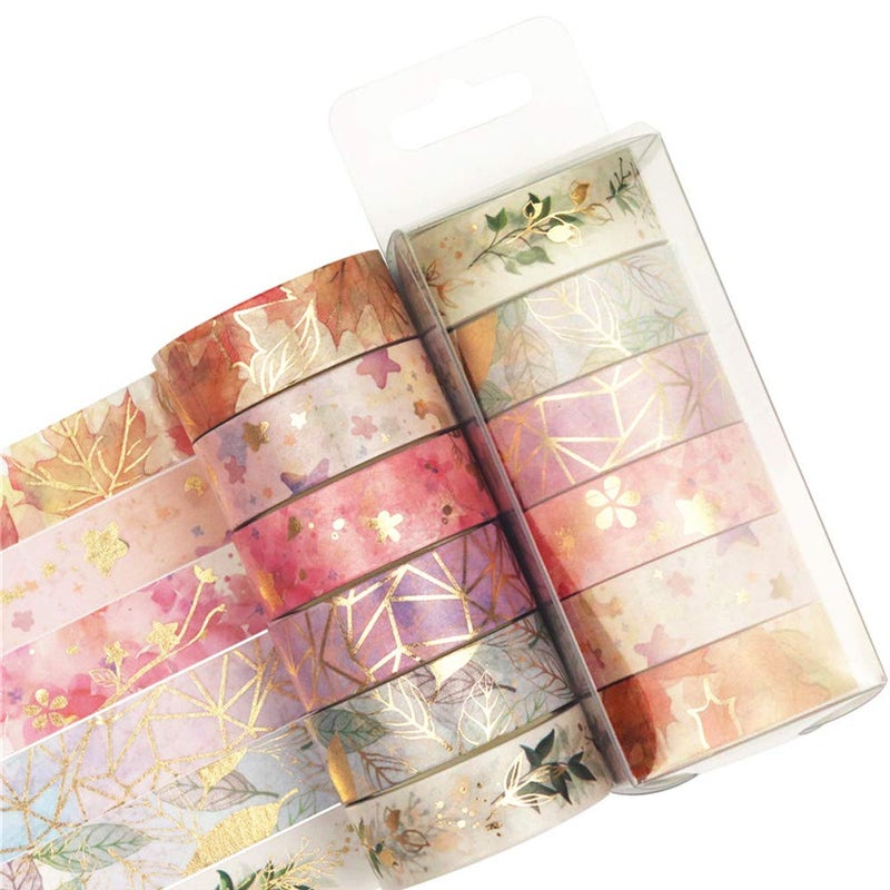 YUBBAEX Floral Gold Washi Tape Set 6 Rolls VSCO Foil Masking Tape Decorative for Arts, DIY Crafts, Journal Supplies, Planners, Scrapbook, Card/Gift Wrapping -15mm- (Romantic Flowers) - Image 2